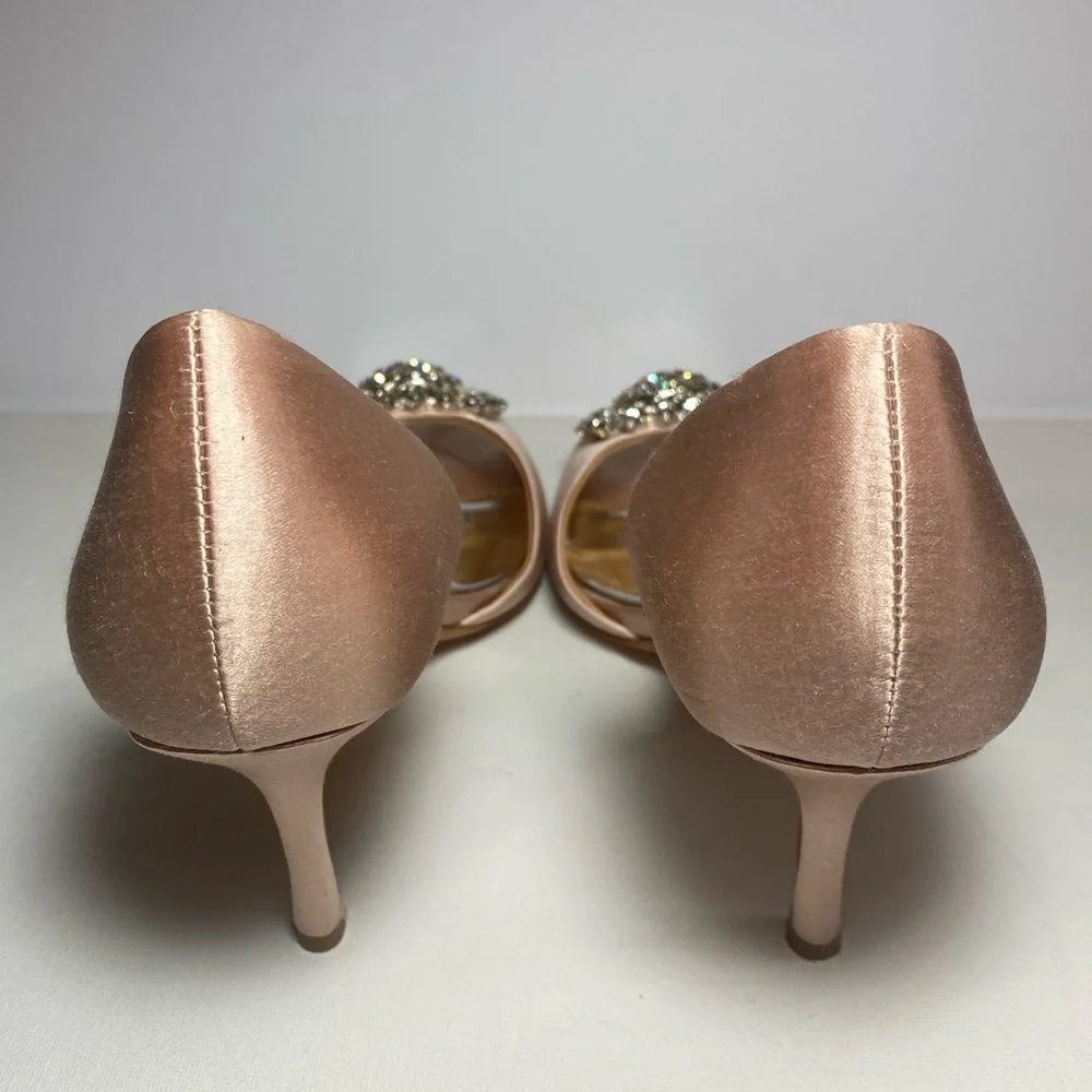 Badgley Mischka Women's Satin Peep-Toe Heels - Champagne with Crystal Features